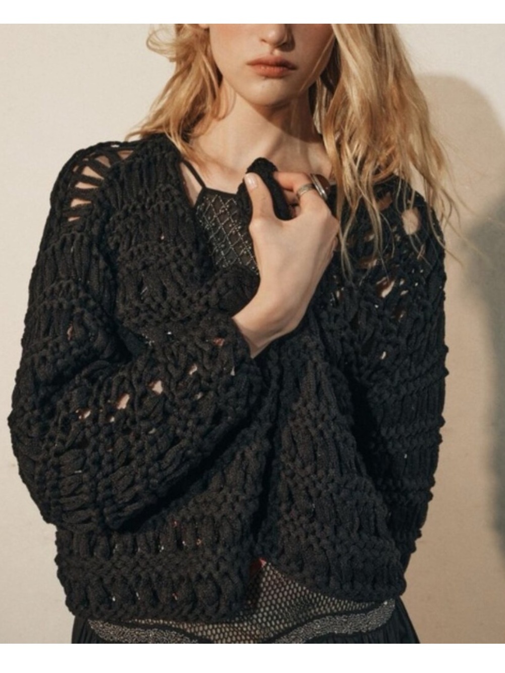 ZARA Open Knit Cropped Sweater Cardigan Black Size XS/S